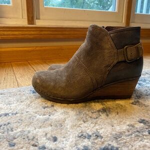 Suede Dansko booties with buckle detail